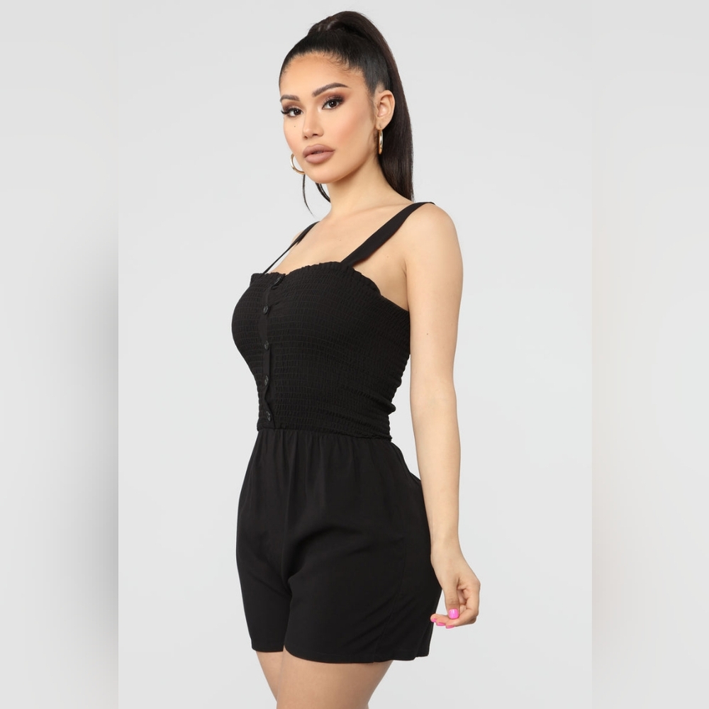 Fashion Nova Shelley SmockedRomper - Black